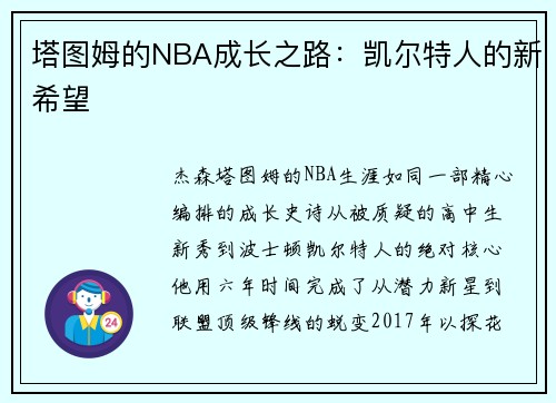 塔图姆的NBA成长之路：凯尔特人的新希望
